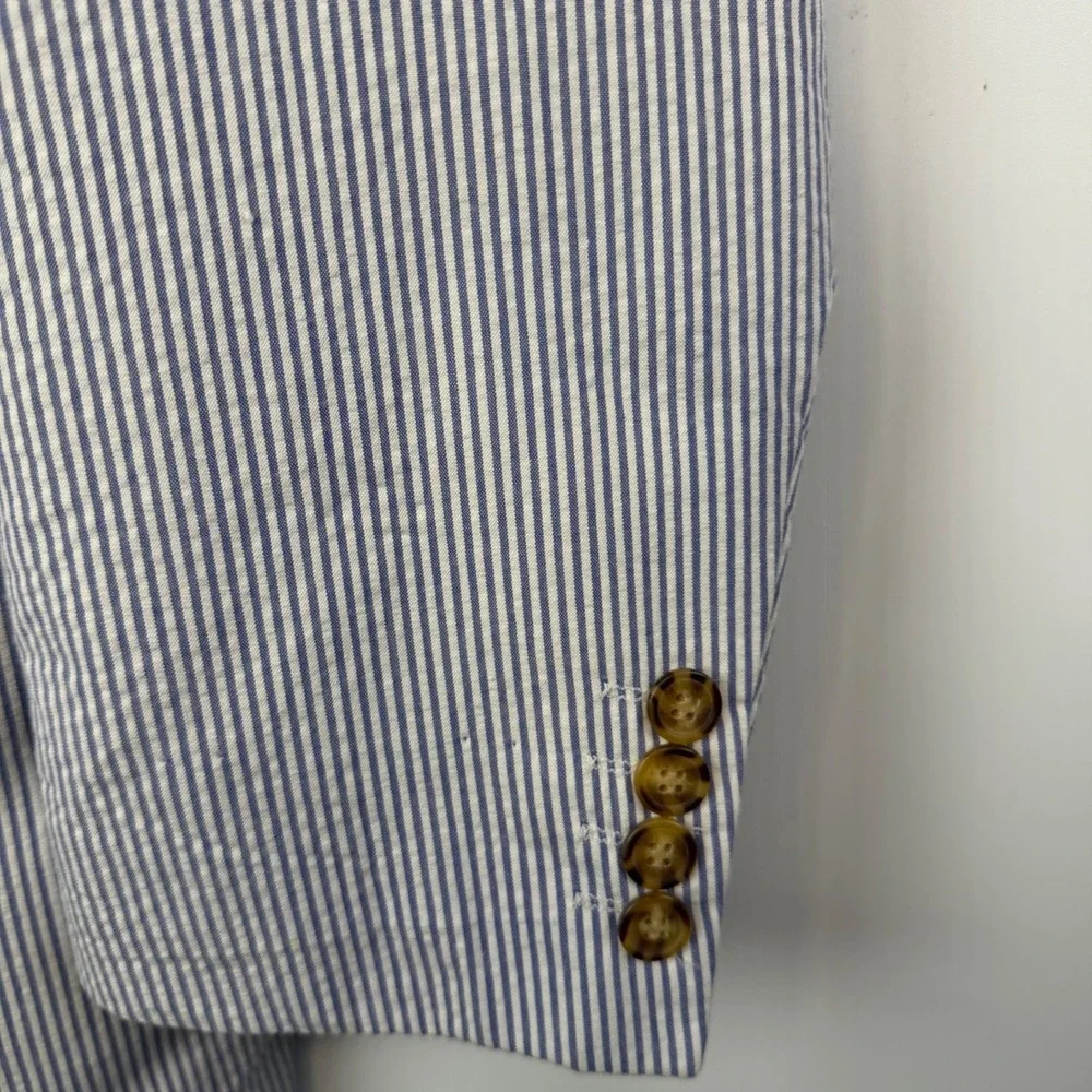 Zagato Seersucker Sport Coat Blazer Blue White Stripe Preppy Ivy 40R Mens